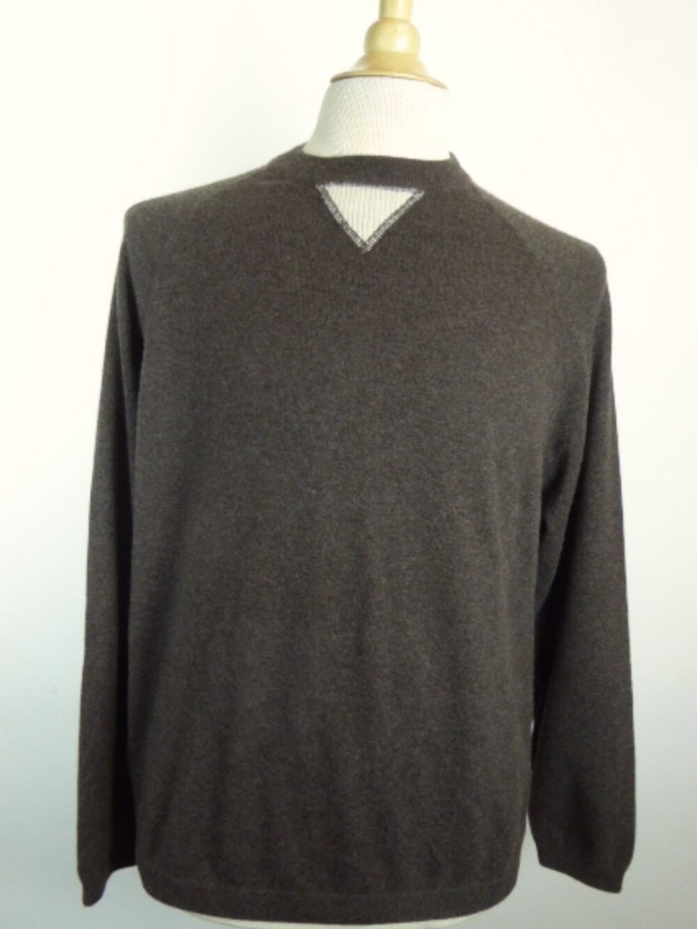 AUTUMN CASHMERE brown with off white Elbow patches 100 % CASHMERE Sweater L XL